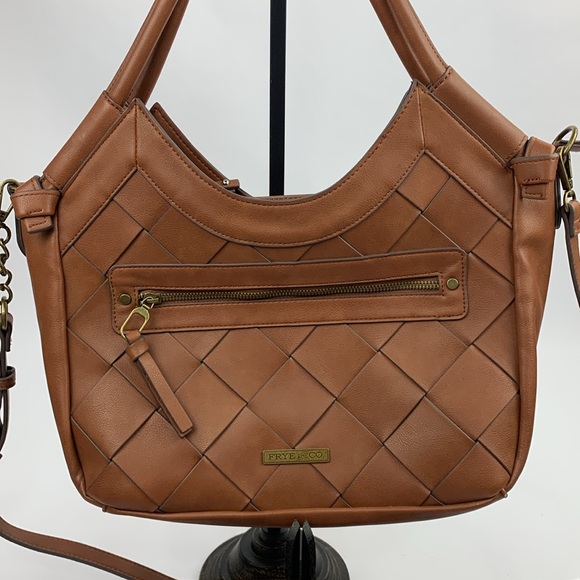 Frye & Co Shoulder Crossbody bag Matching Wallet set Zip close Brown brass NWOT - Picture 3 of 16